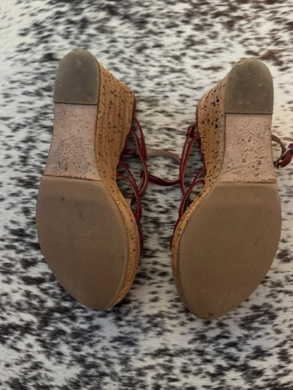 Chanel Red Patent Leather Cork Platform Wedge Gladiator Sandals 37